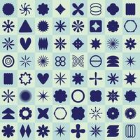 Checkered seamless pattern with retro futuristic neomodern y2k geometric shapes icons. vector