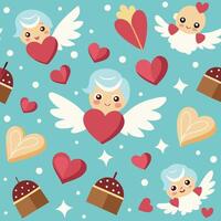 valentine's day seamless pattern with cute angels and hearts vector