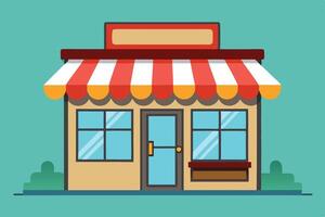 a small store front with awning and a sign vector