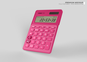 mockup of calculator floating on left side of backdrop psd