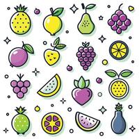 background fruit icons set with different fruits and berries vector