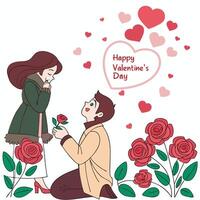 man kneeling down to propose to woman in valentine's day card vector
