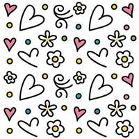 a pattern with hearts and flowers vector