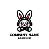 a cute bunny with a controller logo company vector