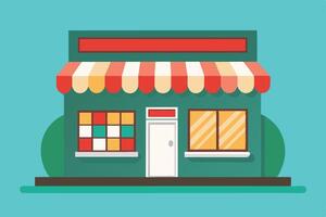 a small store front with a red awning vector