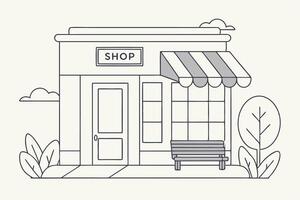 a shop front with a bench and a tree vector