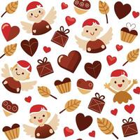 valentine's day seamless pattern with angels and hearts vector