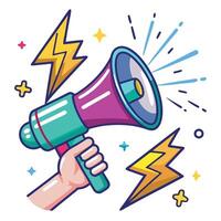 megaphone with lightning in white background vector