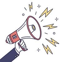 a hand holding a megaphone with lightning vector