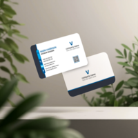 A business card mockup is floating in mid-air, creating a dynamic display psd