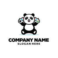 panda holding a controller logo design vector