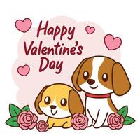 two cute dogs are sitting in front of a heart with the words happy valentine's day vector