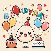 happy birthday card with cute egg and balloons vector
