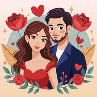 couple portrait with roses background vector
