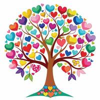 colorful tree with many hearts on it, vector