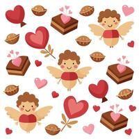 valentine's day background with cupid and hearts vector