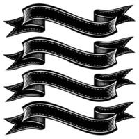 four black ribbons with white stitching vector