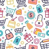 shopping seamless pattern with colorful icons, vector