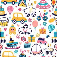 a colorful pattern various items and background vector