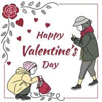 two people are standing in front of a valentine's day card vector