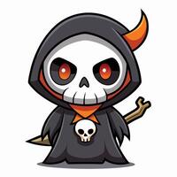 cartoon character of a grim looking skeleton with a scythe vector