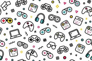 background seamless pattern with various gaming items vector