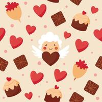 valentine's day seamless pattern with cupcakes, hearts and angel vector