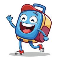 cartoon school bag mascot character waving and smiling vector