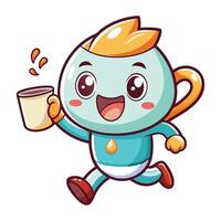 a cartoon character running with a cup of coffee vector