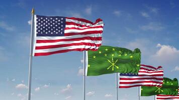 A Row Of United States And Adygea Flags video