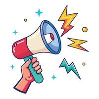hand holding megaphone with lightning and thunder illustration vector