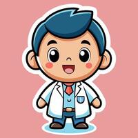 a cartoon doctor with a blue tie and a pink background vector