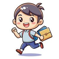 cartoon boy running with a backpack and books vector