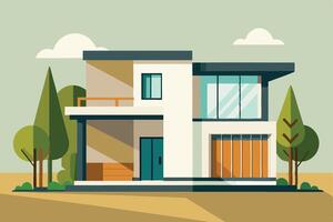 modern house with trees and grass in the background vector