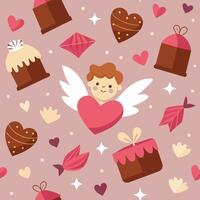 valentine's day seamless pattern with cupid and heart vector