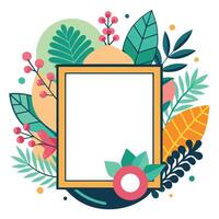 a colorful frame surrounded by flowers and leaves vector