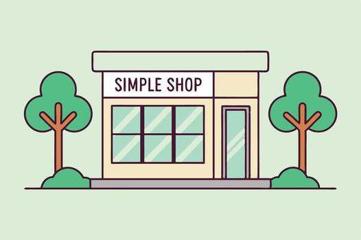 sencillo tienda edificio con arboles y arboles vector