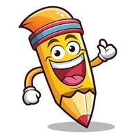 a cartoon pencil character with a happy face and thumbs up vector