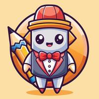 a cartoon robot with a bow tie and a pencil vector