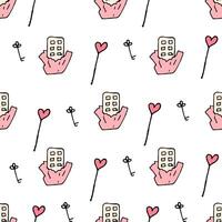 valentine pattern in doodle style with chocolate and hearts vector