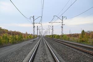 High-voltage power lines on the background of a beautiful cloudy sky. photo