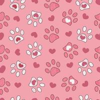 Doodle pink heart pattern with paw print vector