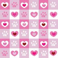 Plaid red and white hearts and paws Valentine'd Day design pattern vector