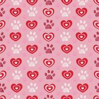 Plaid pink red heart pattern with paw print vector