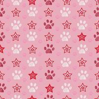 Plaid pink stars pattern with paw print vector