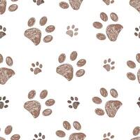 Mocha Mousse doodle paw prints seamless fabric design pattern vector