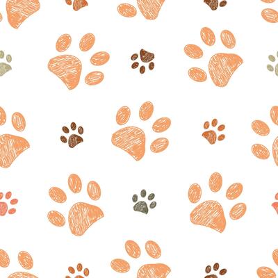 Earthy tones paw prints seamless fabric design pattern