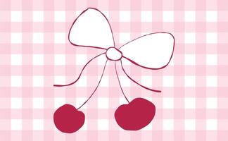 y2k aesthetic bow with cherry coquette design on the pink gingham background. hand drawn line art . trendy style ribbon bow girly elements. vector