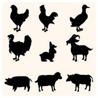 Set of silhouettes of animal on a white background vector