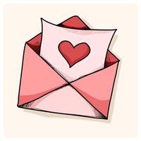 Envelope and paper with a heart inside with doodle drawing style vector